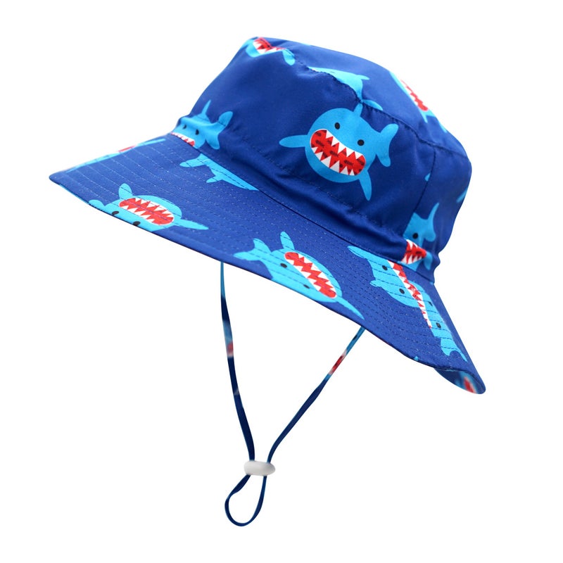 Home Prefer Kids UPF50+ Boys Sun Hat Breathable Wide Brim Girls Bucket Hat for Beach Summer Play Hat (8-12 Years, Shark) - Image 1